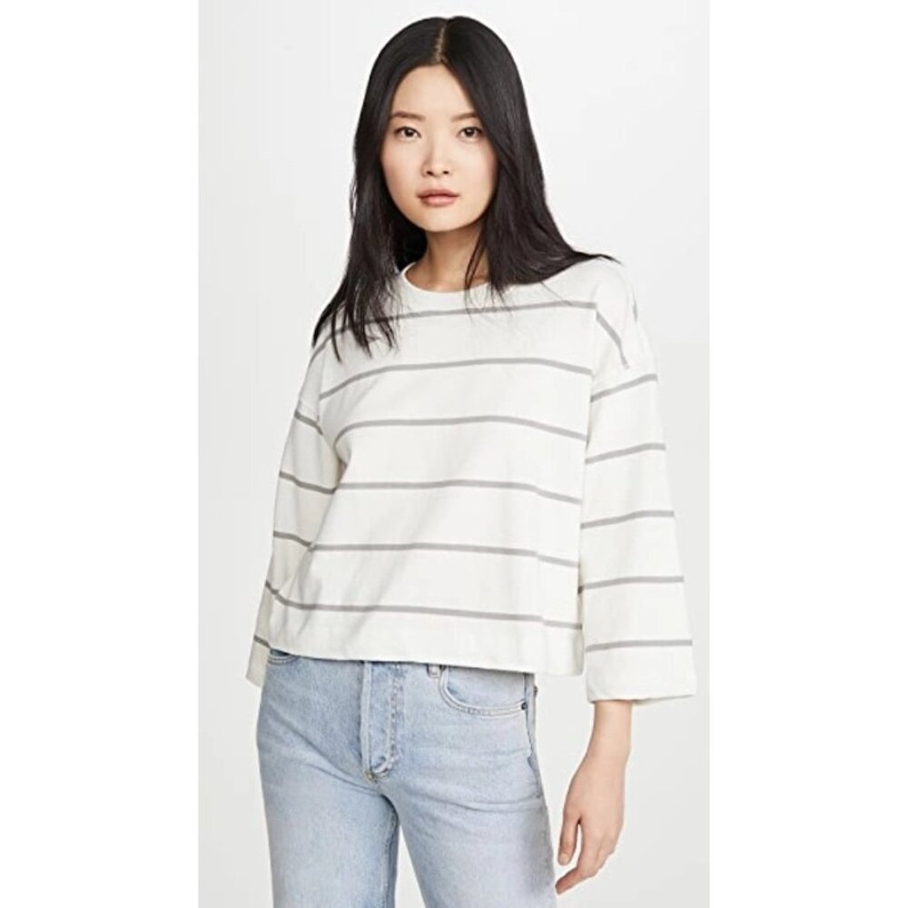 Atm Anthony Thomas Melillo Sweatshirt Plaited Jersey Striped Cream Gray Sz M